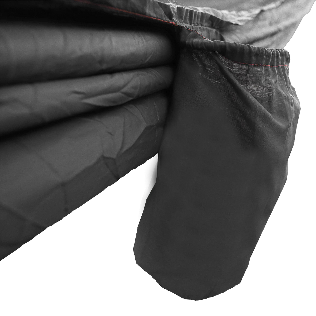 Close-up of the integrated stuff sack pouch attached to the side of an Outdoor Vitals Ultralight Hammock.