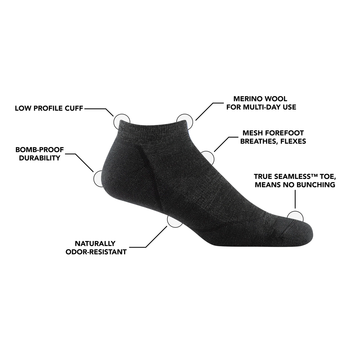Men's Darn Tough Light Hiker No Show Lightweight Hiking Socks