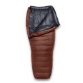 A roomy sleeping bag shown flat on a white background, with a red outer shell and a black inner lining visible at the opening.