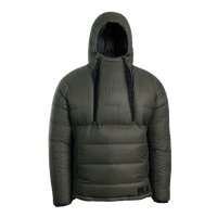 A hooded anorak jacket with bottom zipper sliders unzipped for ventilation, shown on a plain white background.