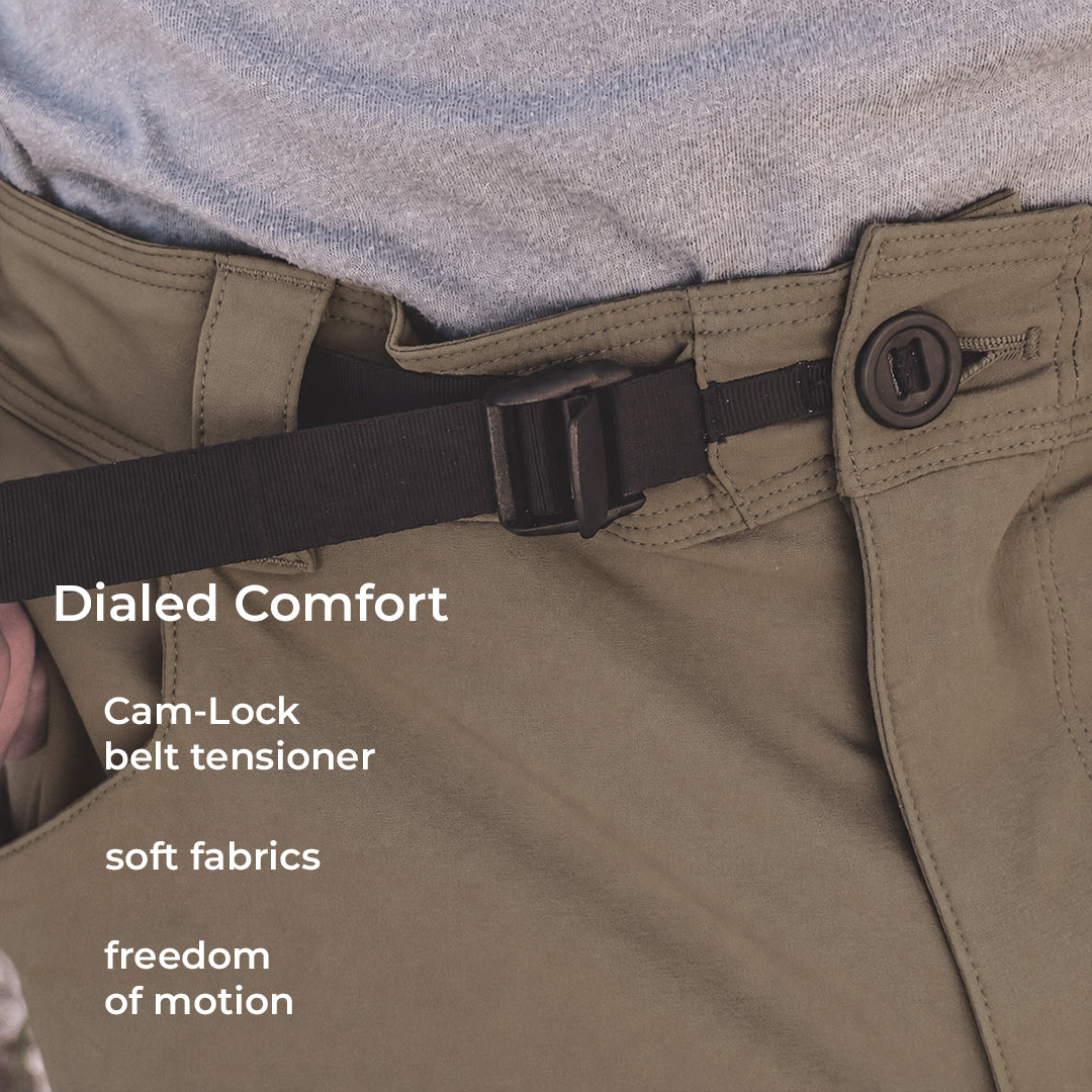 close view of built-in cam-lock belt tensioner on Altura Dynamic Pants