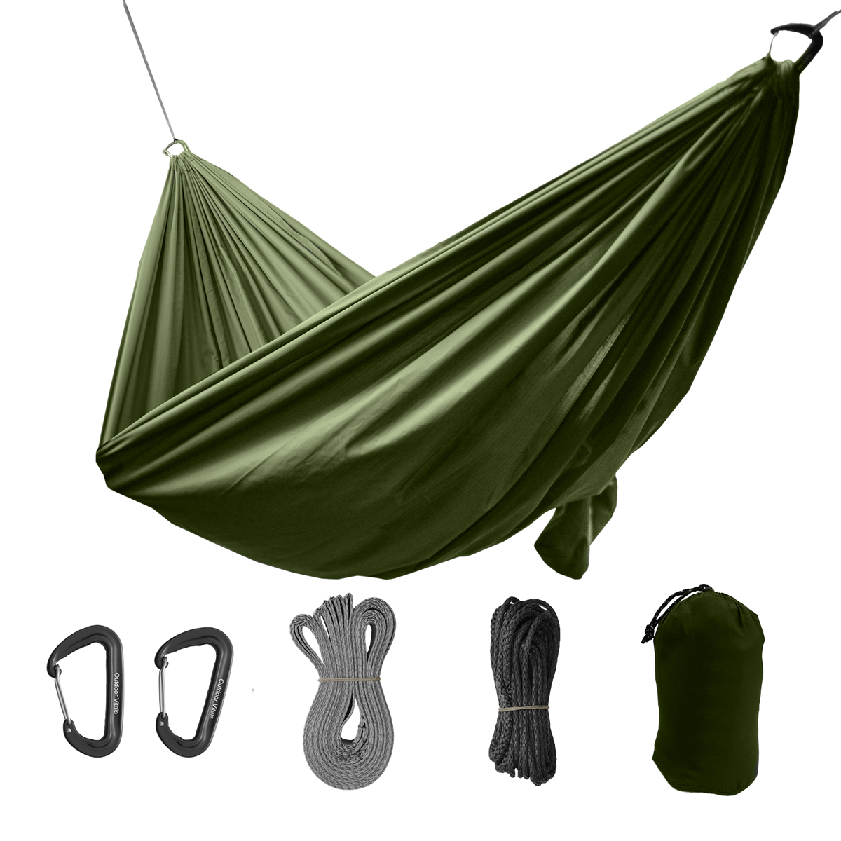 Outdoor Vitals Ultralight Complete Hammock System and included hardware.