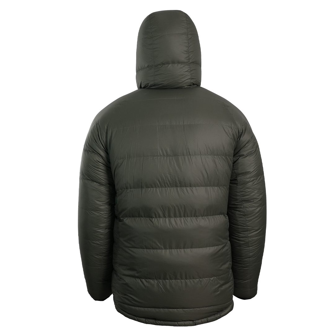 A chimera hooded down anorak shown from the back, photographed on a clean white background.