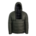 A gray hooded anorak with a black interior lining and 2 half zips fully unzipped for easy access to chest gear, shown against a plain white background.