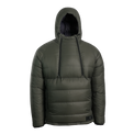 A gray hooded puffer anorak jacket with 2 half zippers, shown on a clean white background.