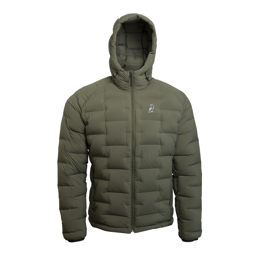 Outdoor Vitals Vantage Alpine Down Jacket – front view with hood, lightweight alpine insulation for backpacking