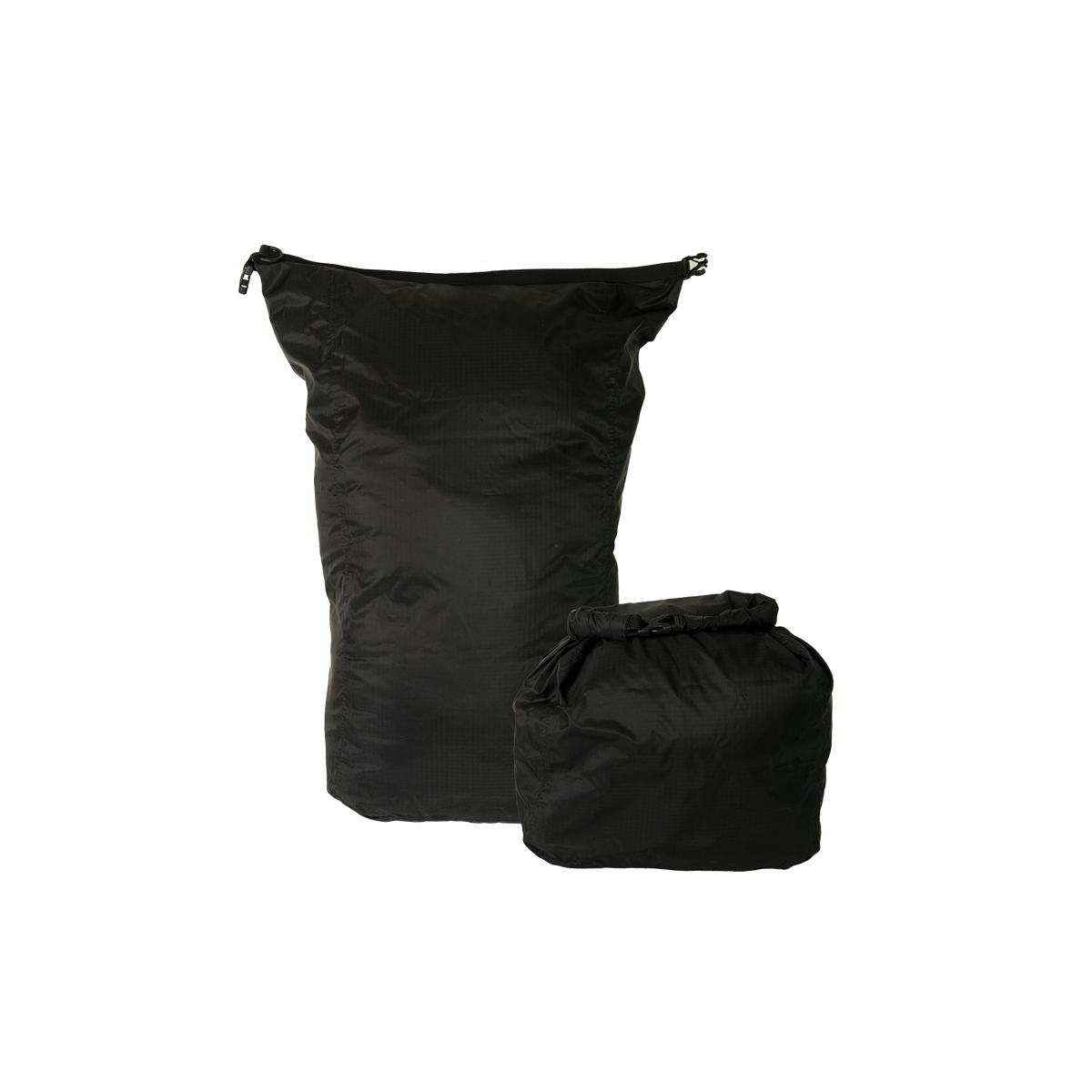 Product shot of the Outdoor Vitals Ultralight 20L Dry Bag For Compression showing both expanded and rolled compression states.