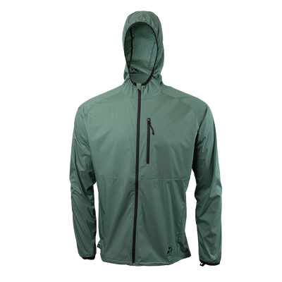 front view of windbreaker jacket for backpacking
